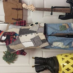 SALE Vintage Saks Fifth Avenue Patchwork Knit Grunge Sweater Vest